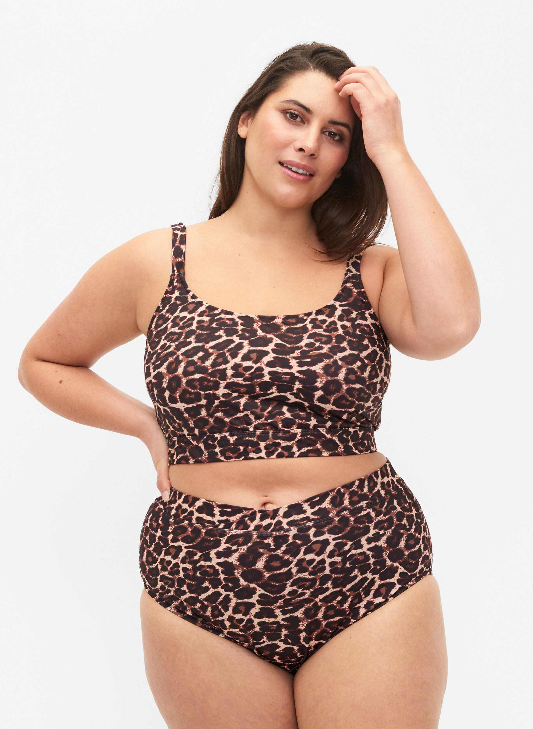 Zizzi Bikini-Hose mit Print und hoher Taille, Autentic Leopard, Model image number 0