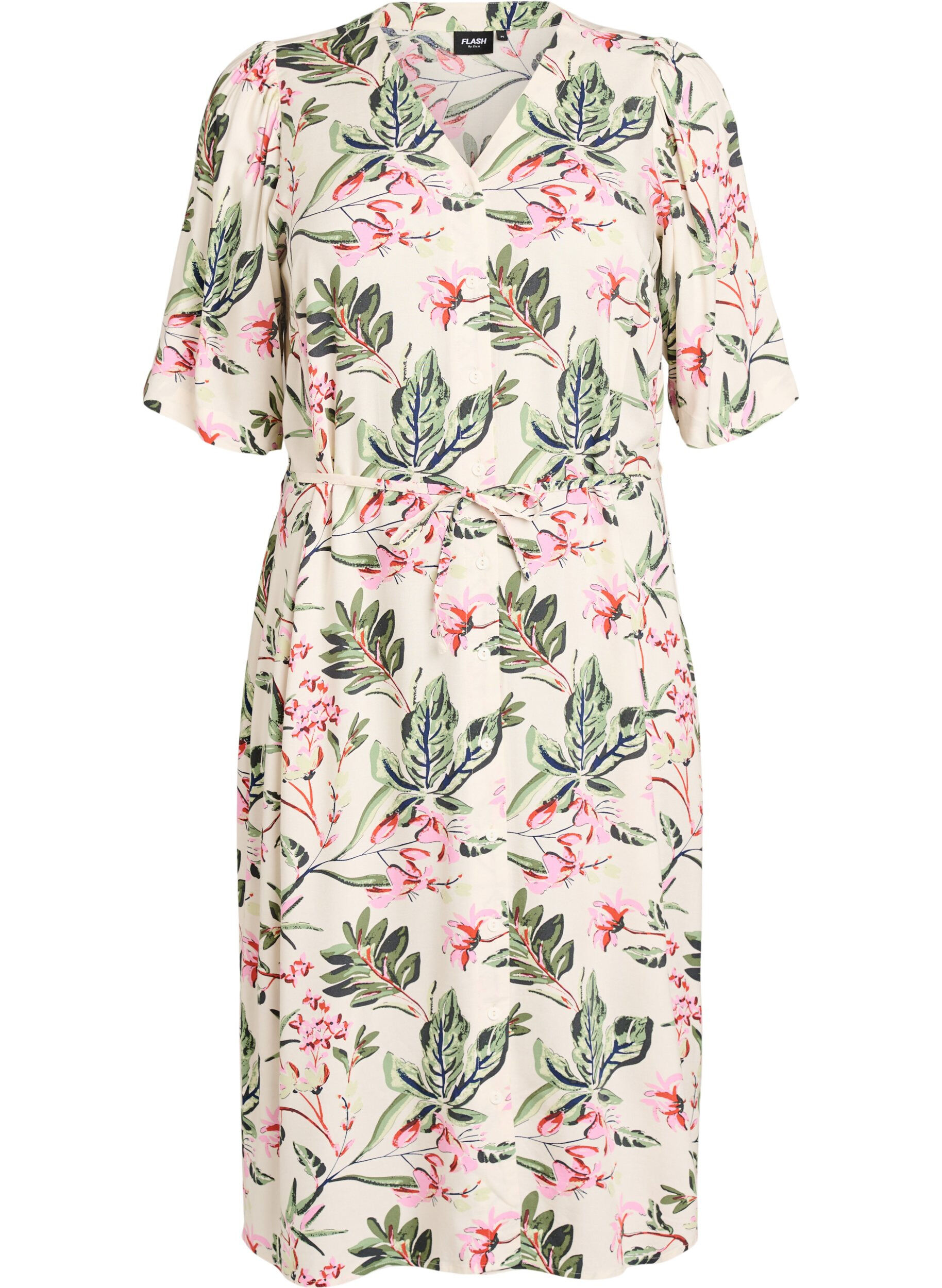 Robe midi imprim&eacute;e &agrave; ceinture &agrave; nouer