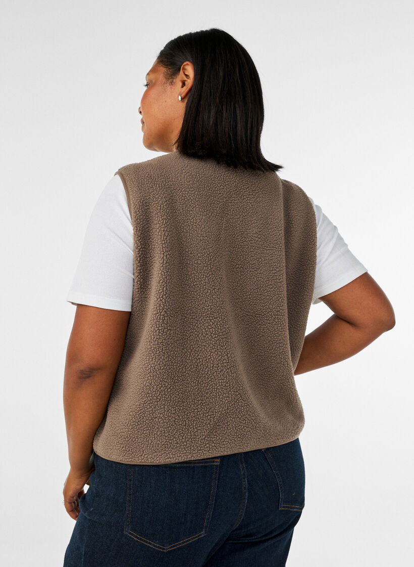 Teddy-Weste mit Kn&ouml;pfen und Taschen, Braun, Model image number 2