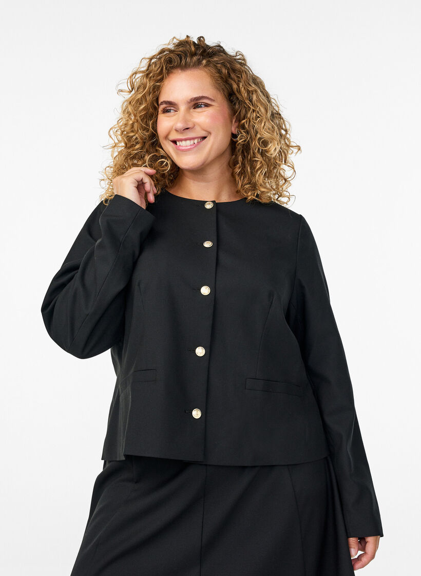 Kurze Jacke mit goldfarbenen Knöpfen, Schwarz, Model image number 0