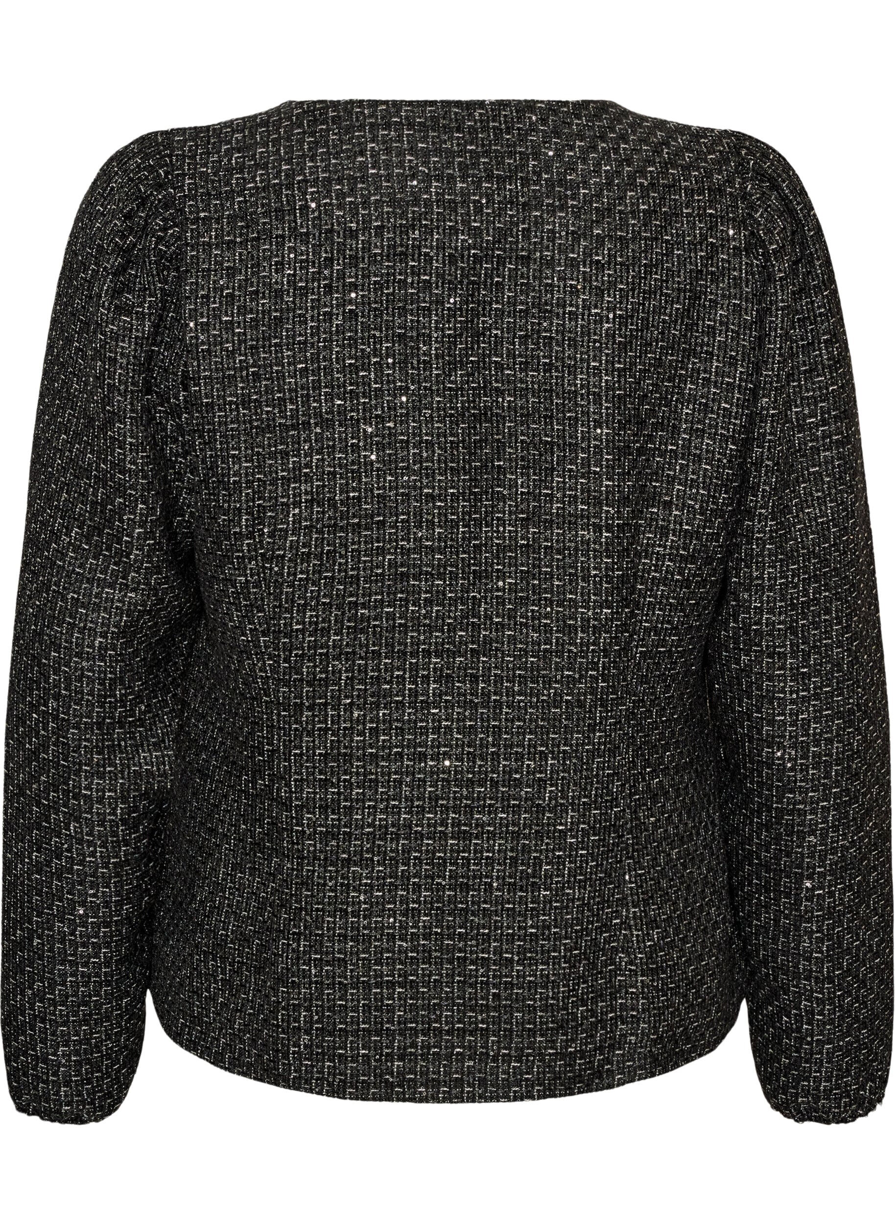 ZizziBoucl&eacute;-Jacke mit Pailletten und Zierkn&ouml;pfen, Schwarz, Packshot image number 1