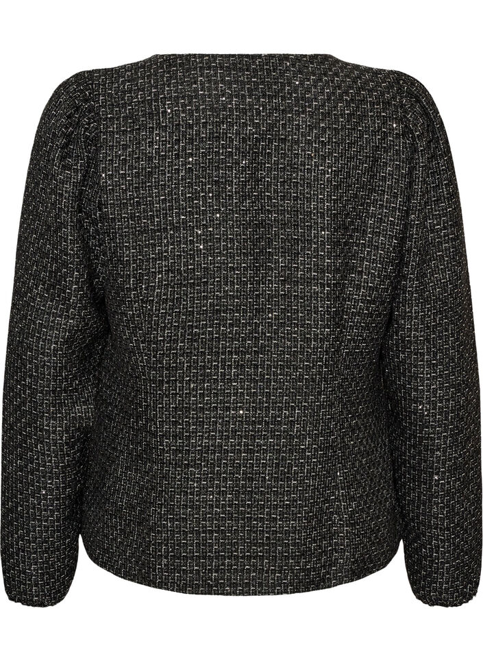 Boucl&eacute;-Jacke mit Pailletten und Zierkn&ouml;pfen, Schwarz, Packshot image number 1