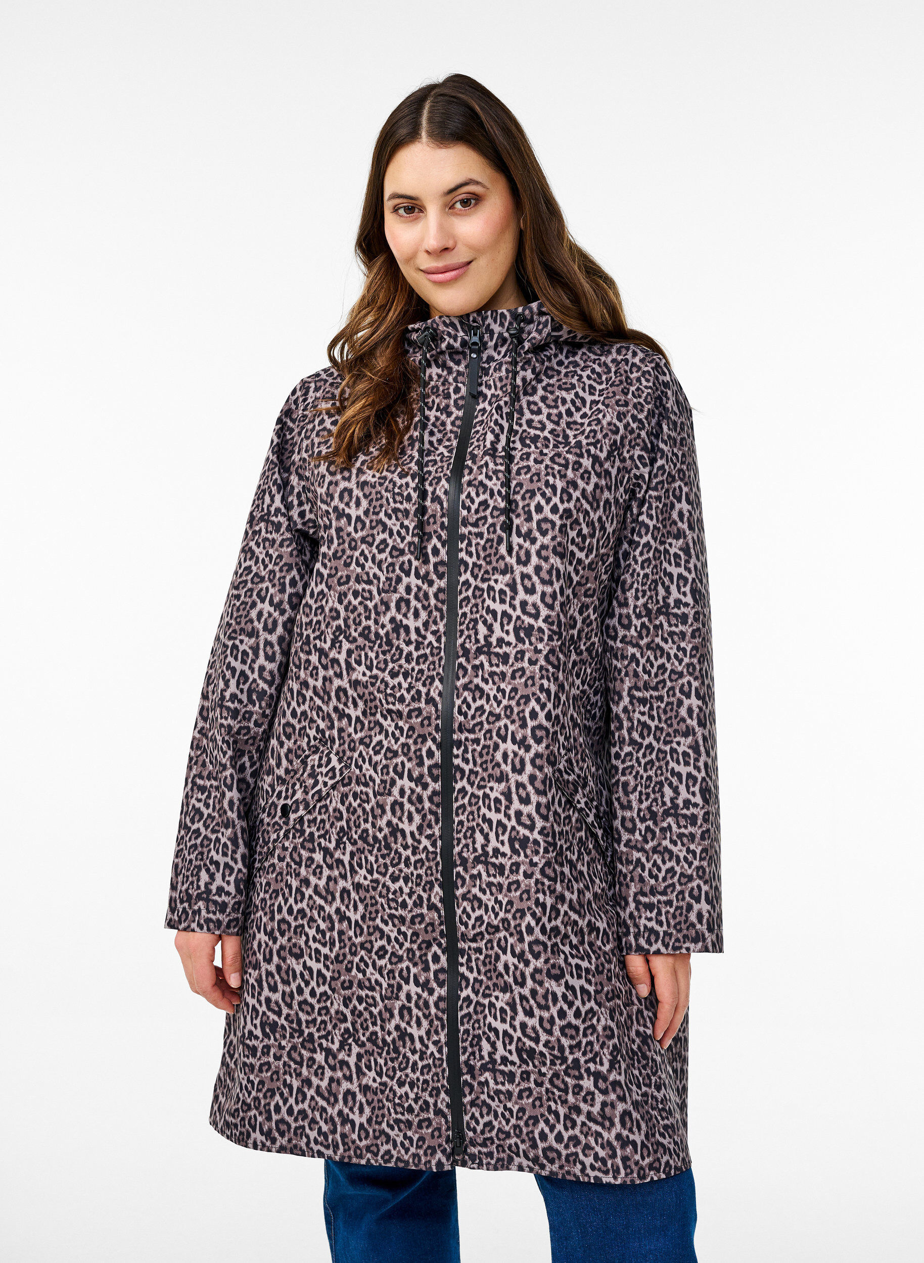 Zizzi Imperm&eacute;able avec poches et capuche, Marron, Model image number 0