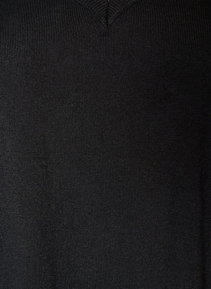 Blouse en maille avec col en V et finitions en dentelle, Noir, Packshot image number 2
