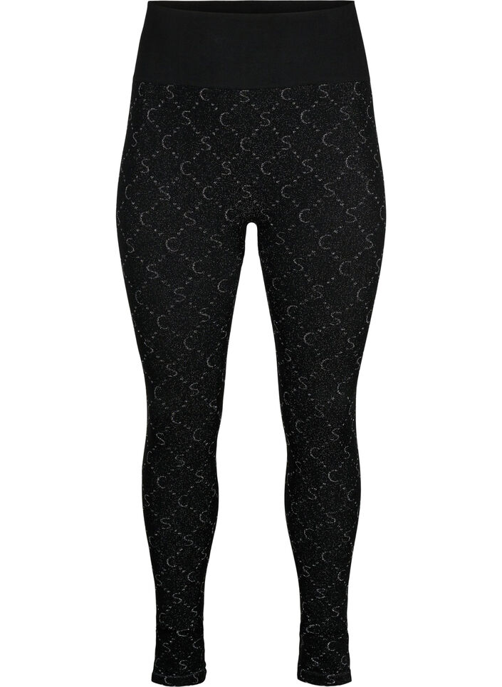Nahtlose Leggings mit silberfarbenem Muster, Black, Packshot image number 0