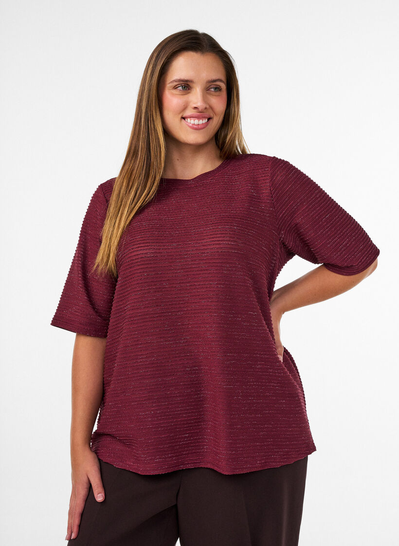 Bluse mit Struktur und Glitzer, Rot, Model image number 0