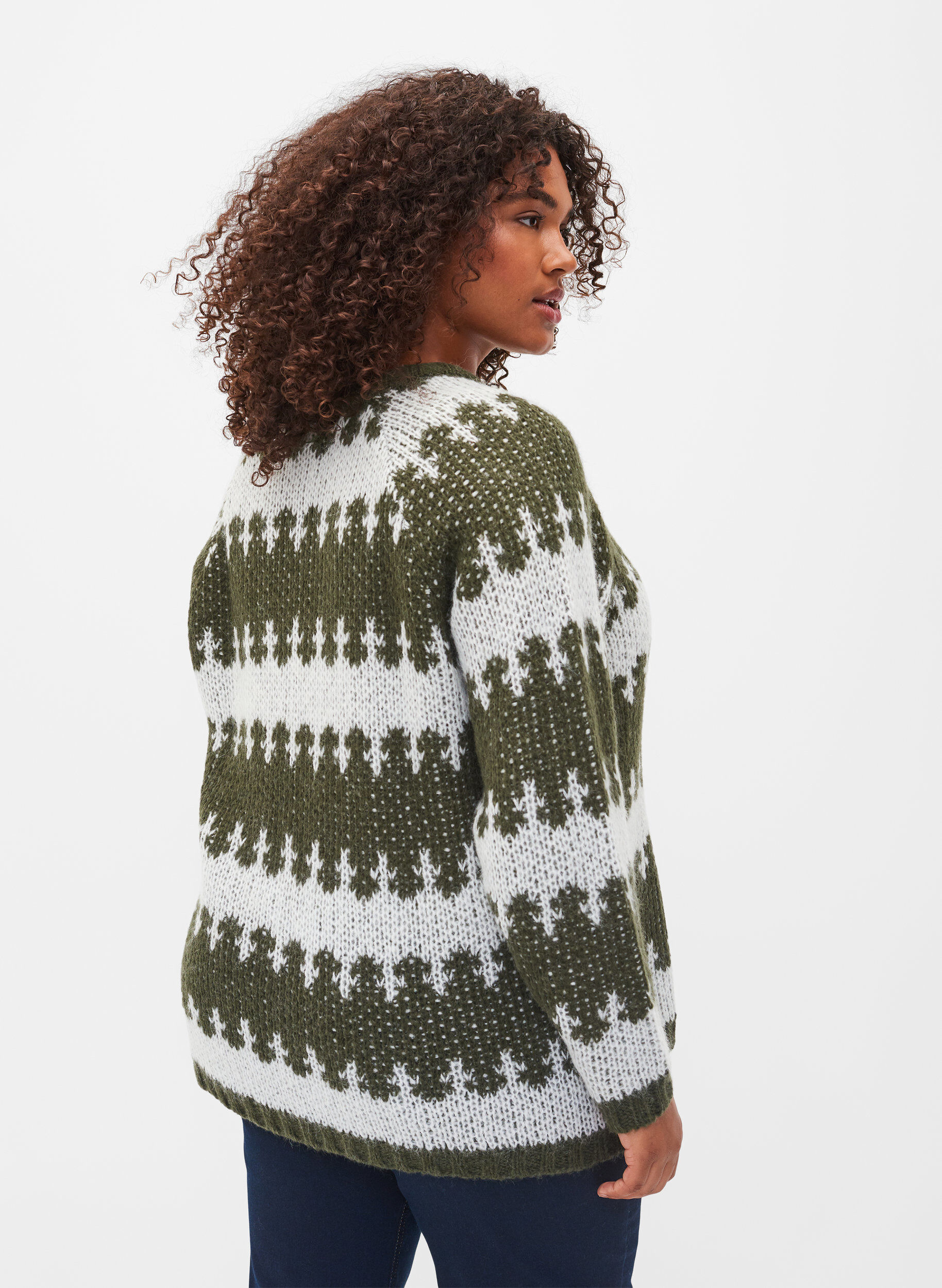 Zizzi Strickpullover mit Muster , Forest Night Comb, Model image number 1