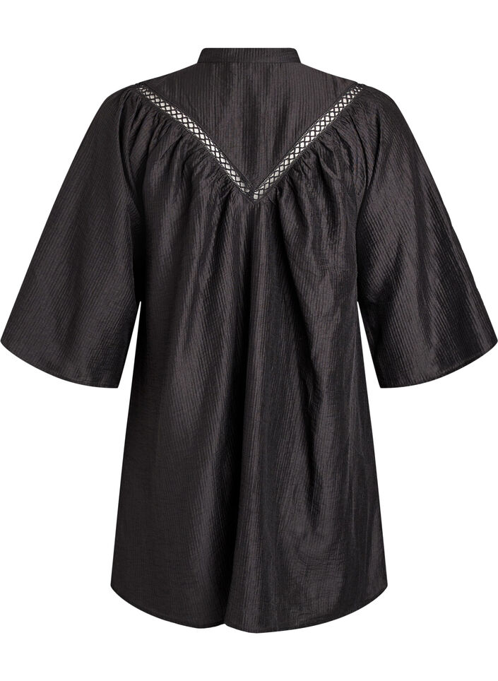 Tunique avec finitions crochet et texture rayée, Noir, Packshot image number 1