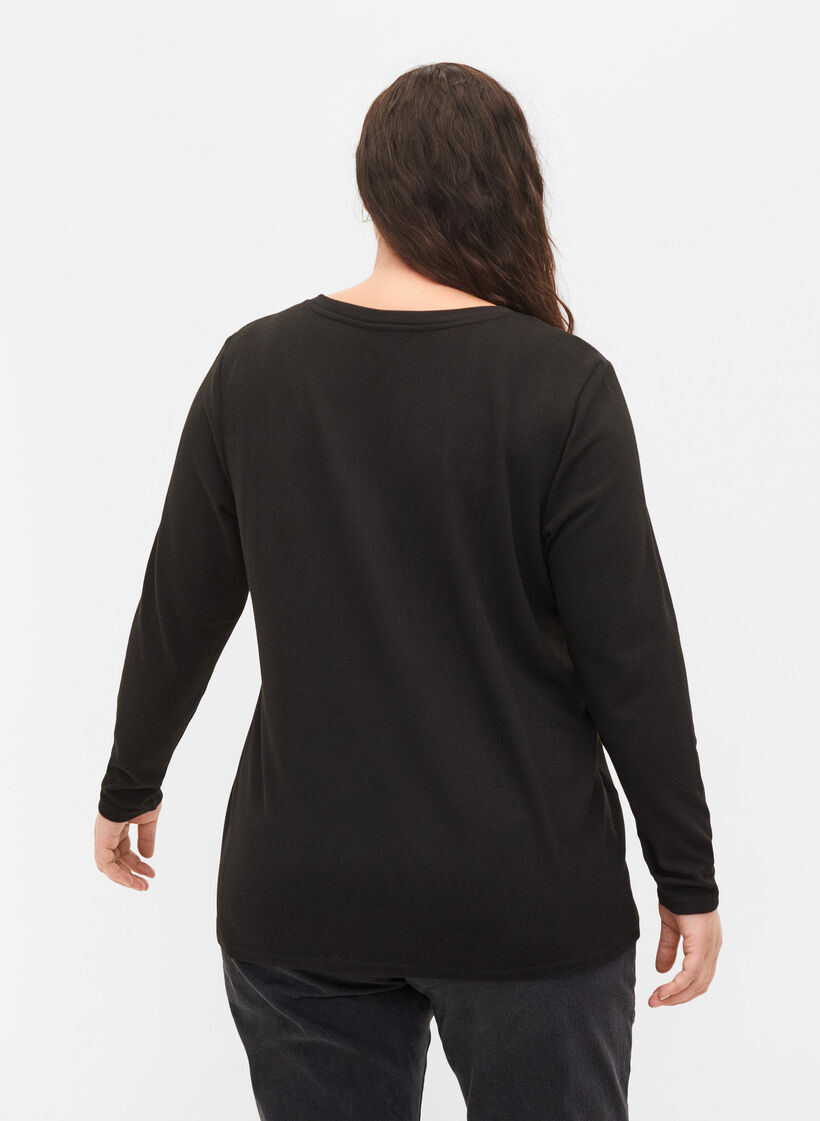 Blouse avec similis et manches longues, Black, Model image number 1