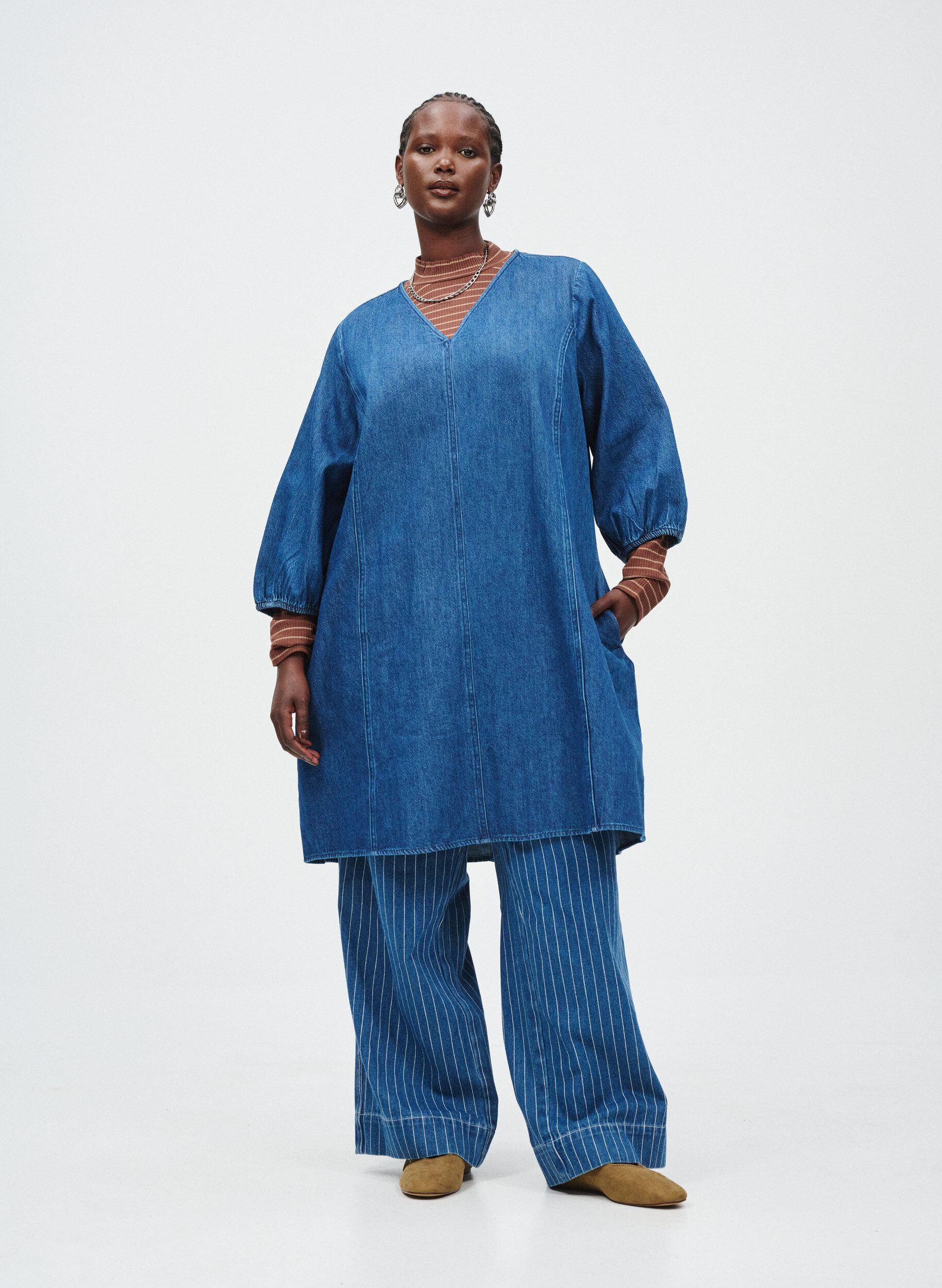 ZizziRobe courte en jean avec manches 3/4, Bleu, Image image number 0