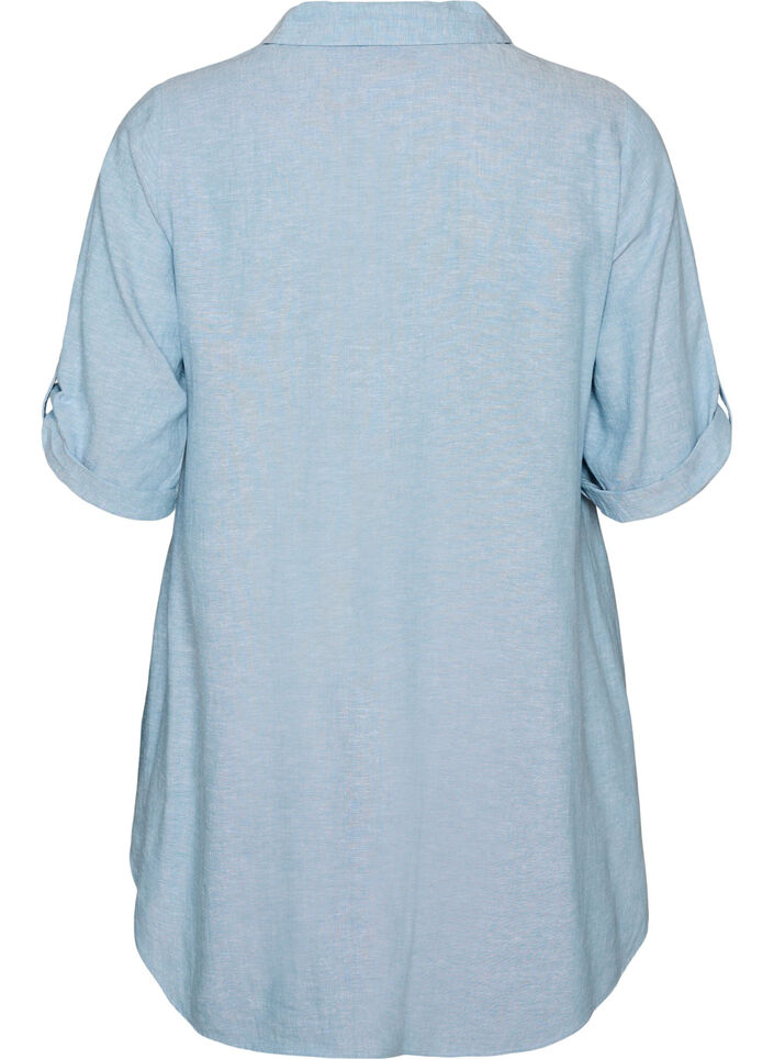 Linen and viscose tunic with A-shape, Light Blue, Packshot image number 1