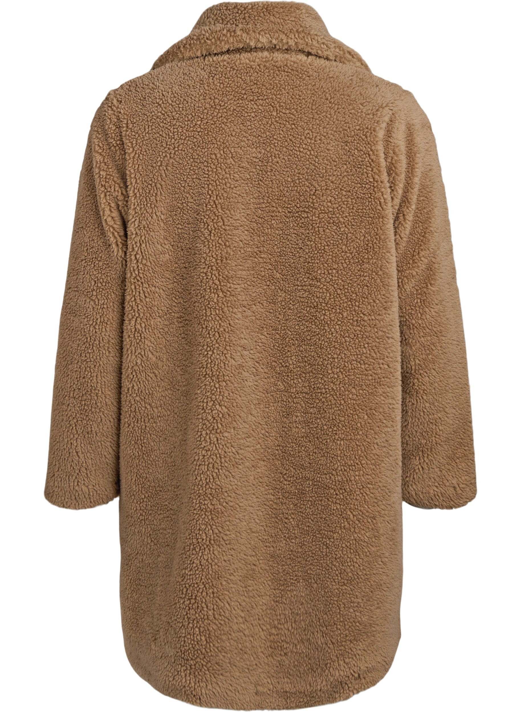 Zizzi Weiche Teddyjacke mit Kn&ouml;pfen und Kragen, Braun, Packshot image number 1