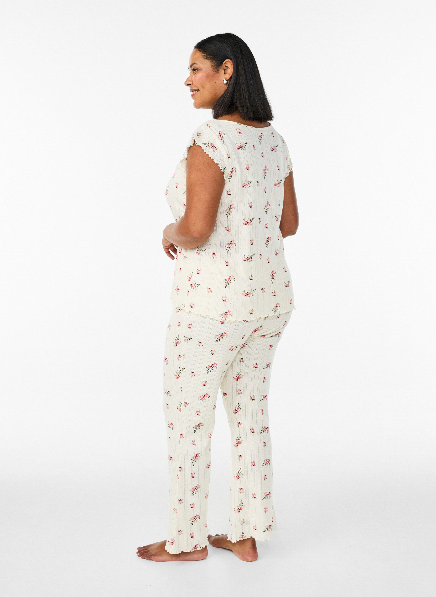 Zizzi Bio-Baumwoll-Pyjamahose mit strukturierter Oberfl&auml;che, Vanille, Model image number 0