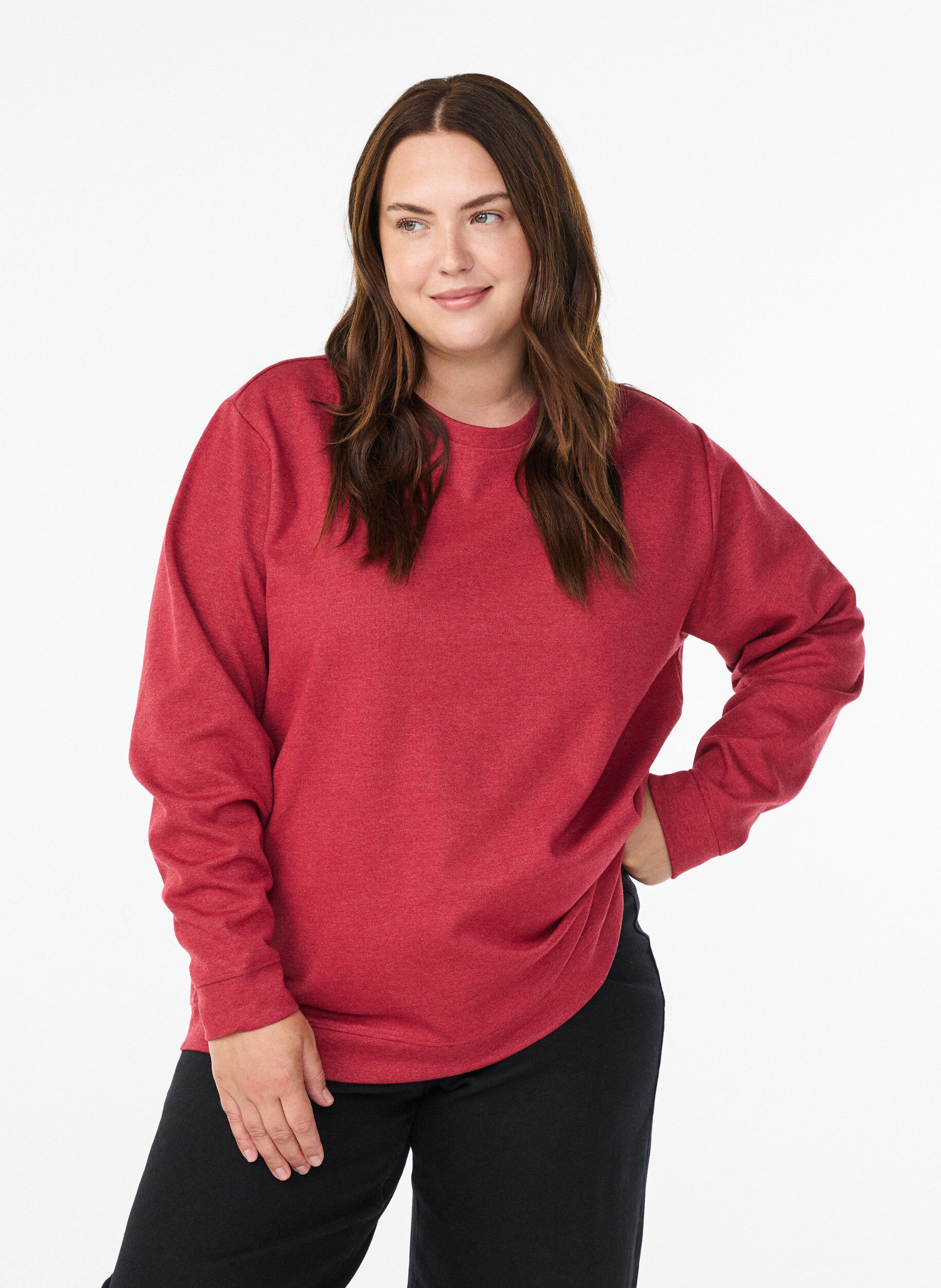 Sweatshirt mit Rundhalsausschnitt, Rot, Model