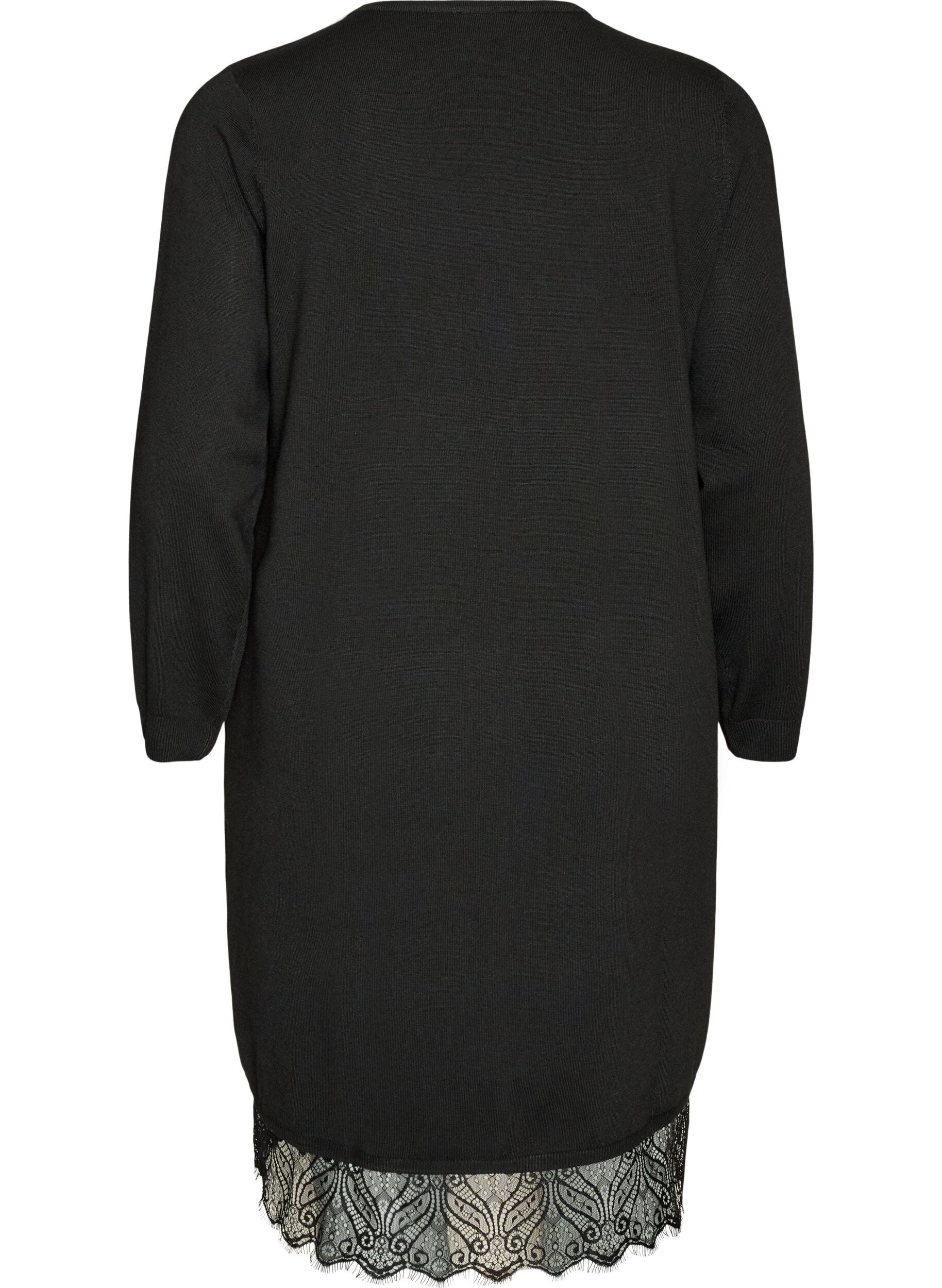 ZizziRobe courte en maille avec ourlet en dentelle, Noir, Packshot image number 1