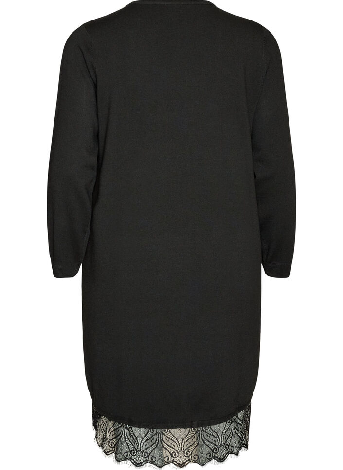 Robe courte en maille avec ourlet en dentelle, Noir, Packshot image number 1