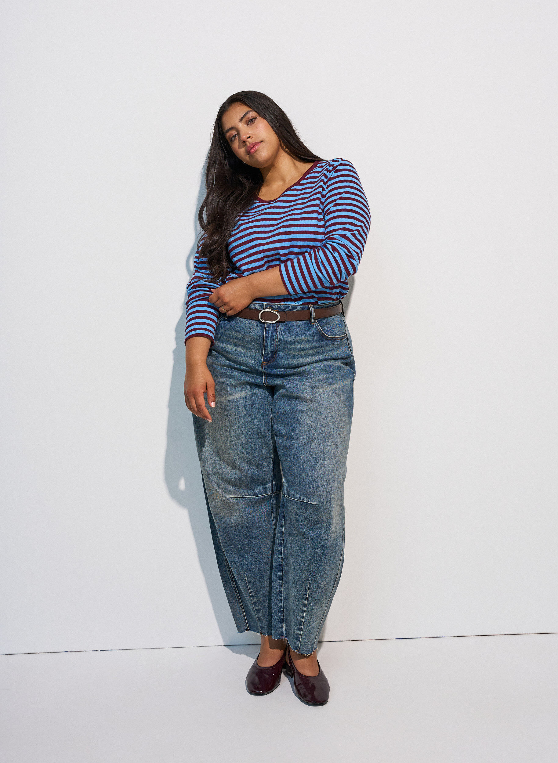 ZizziGestreifte Bluse mit langen &Auml;rmeln, Blau, Model image number 1