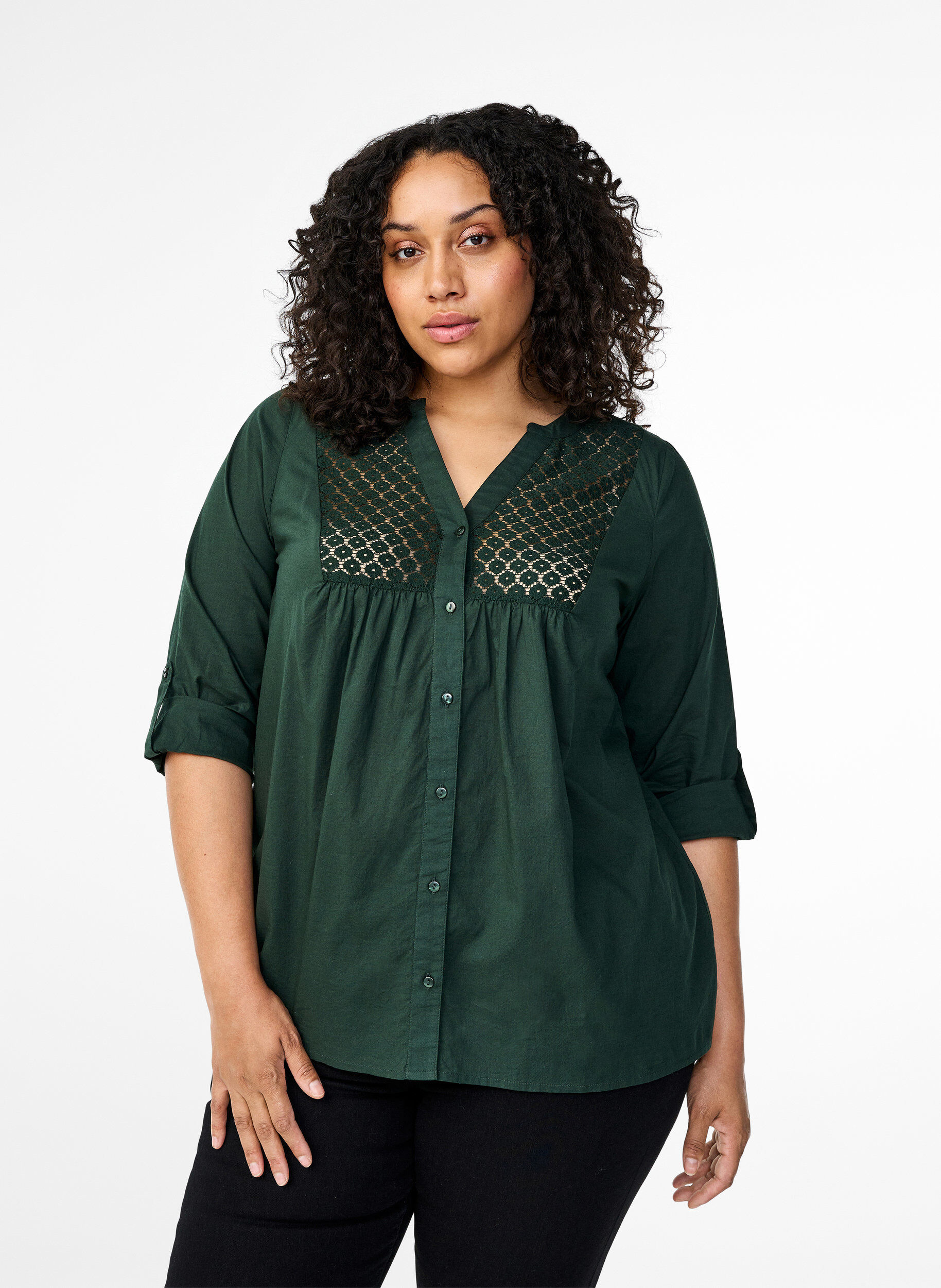 Zizzi FLASH &ndash; Chemise avec d&eacute;tails en crochet, Scarab, Model image number 0