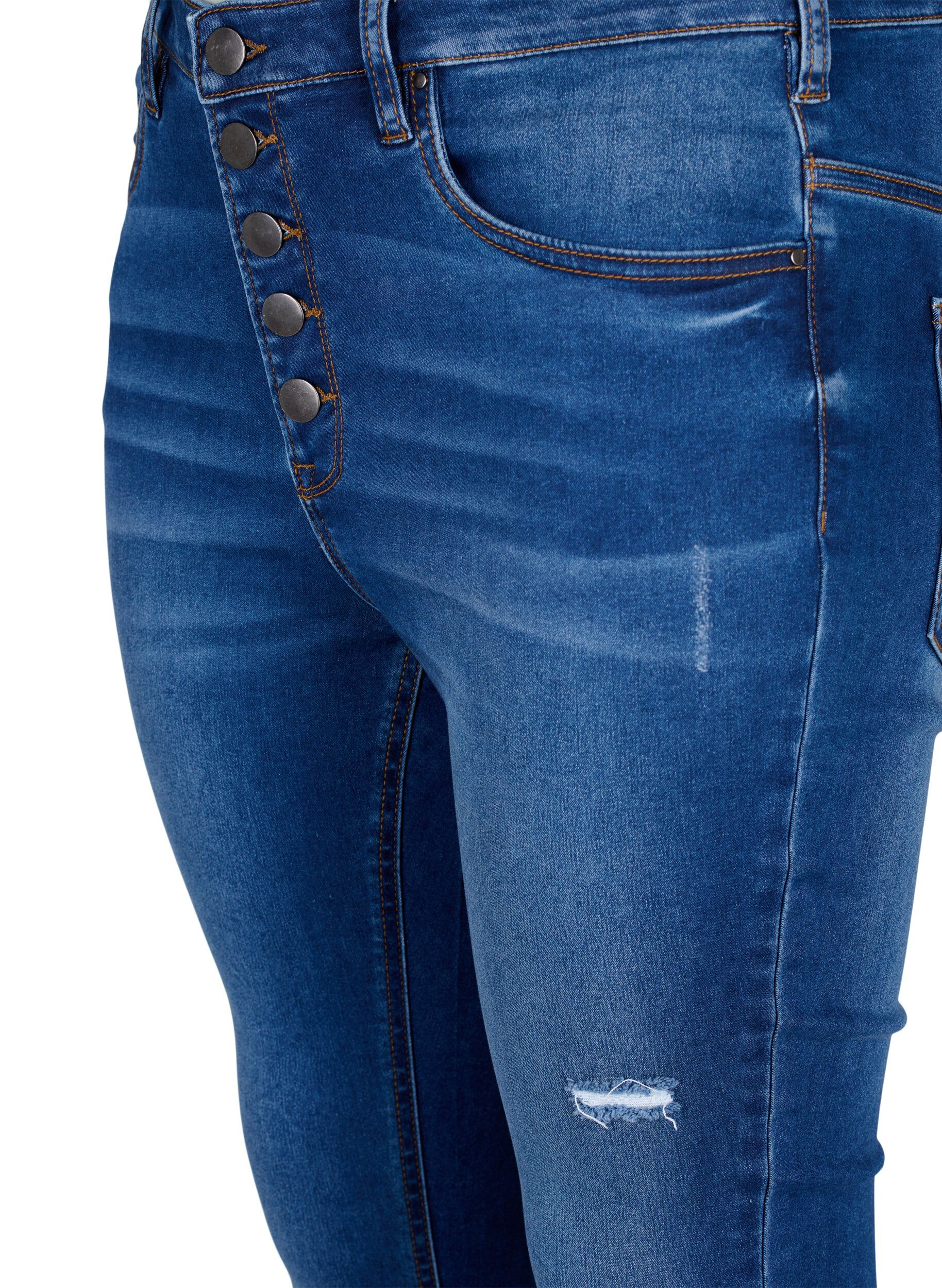 Zizzi Jeans Amy taille haute avec boutons, Blue denim, Packshot image number 2