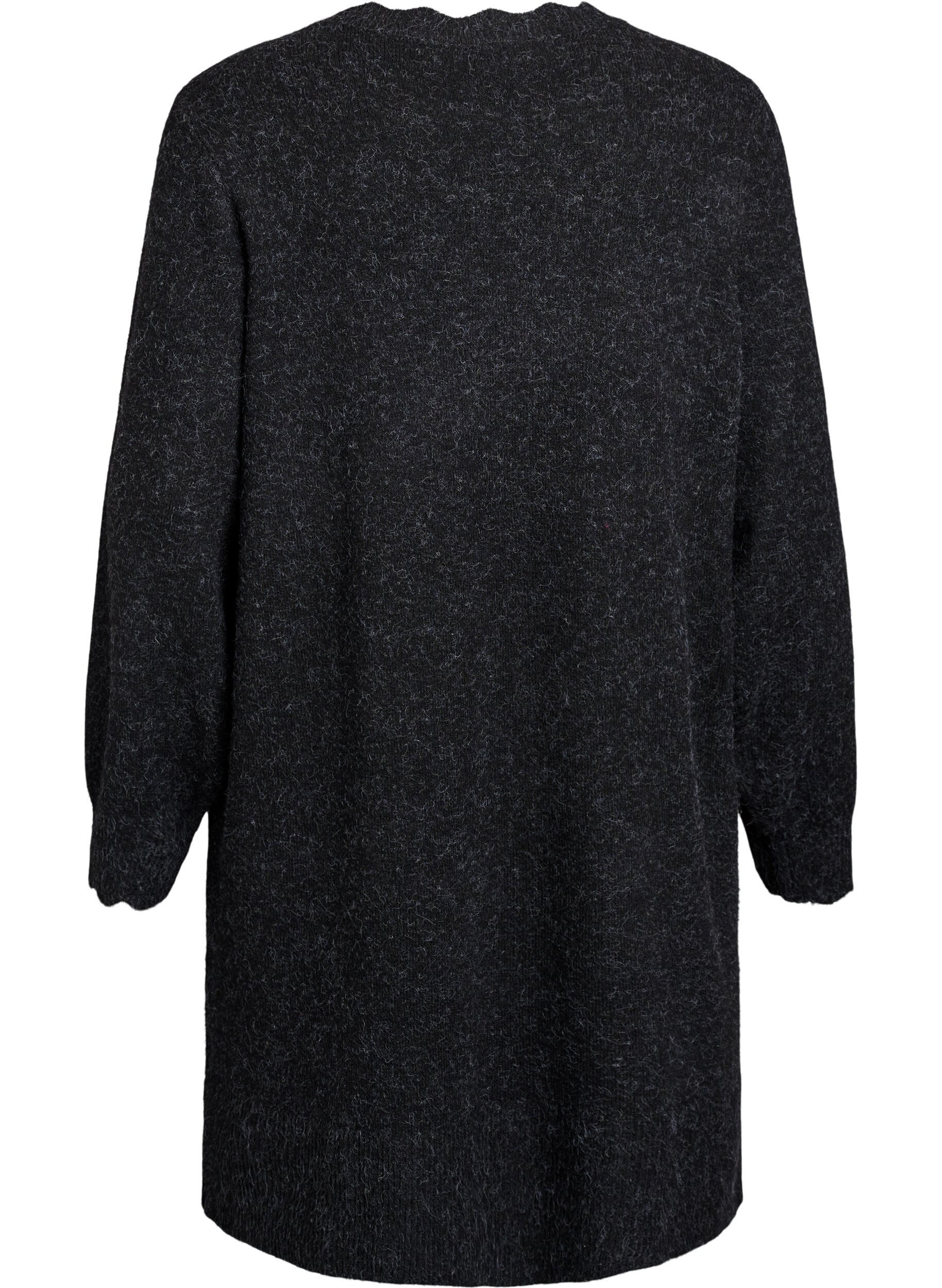 ZizziGestricktes Minikleid mit gewelltem Saum und Schlitzen, Grau, Packshot image number 1