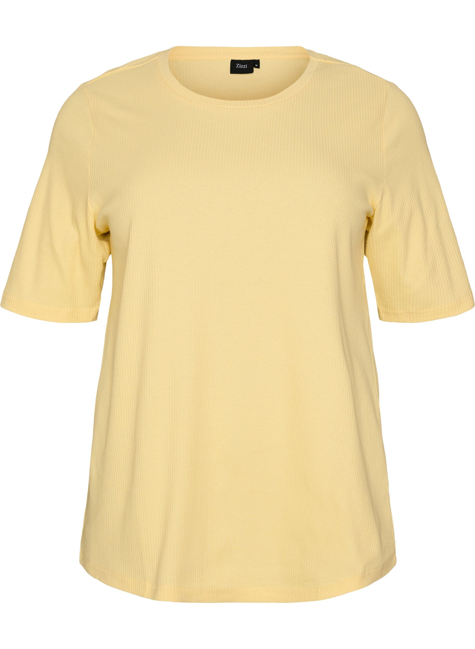 ZizziBluse aus geripptem Jersey mit kurzen &Auml;rmeln, Gelb, Packshot image number 0
