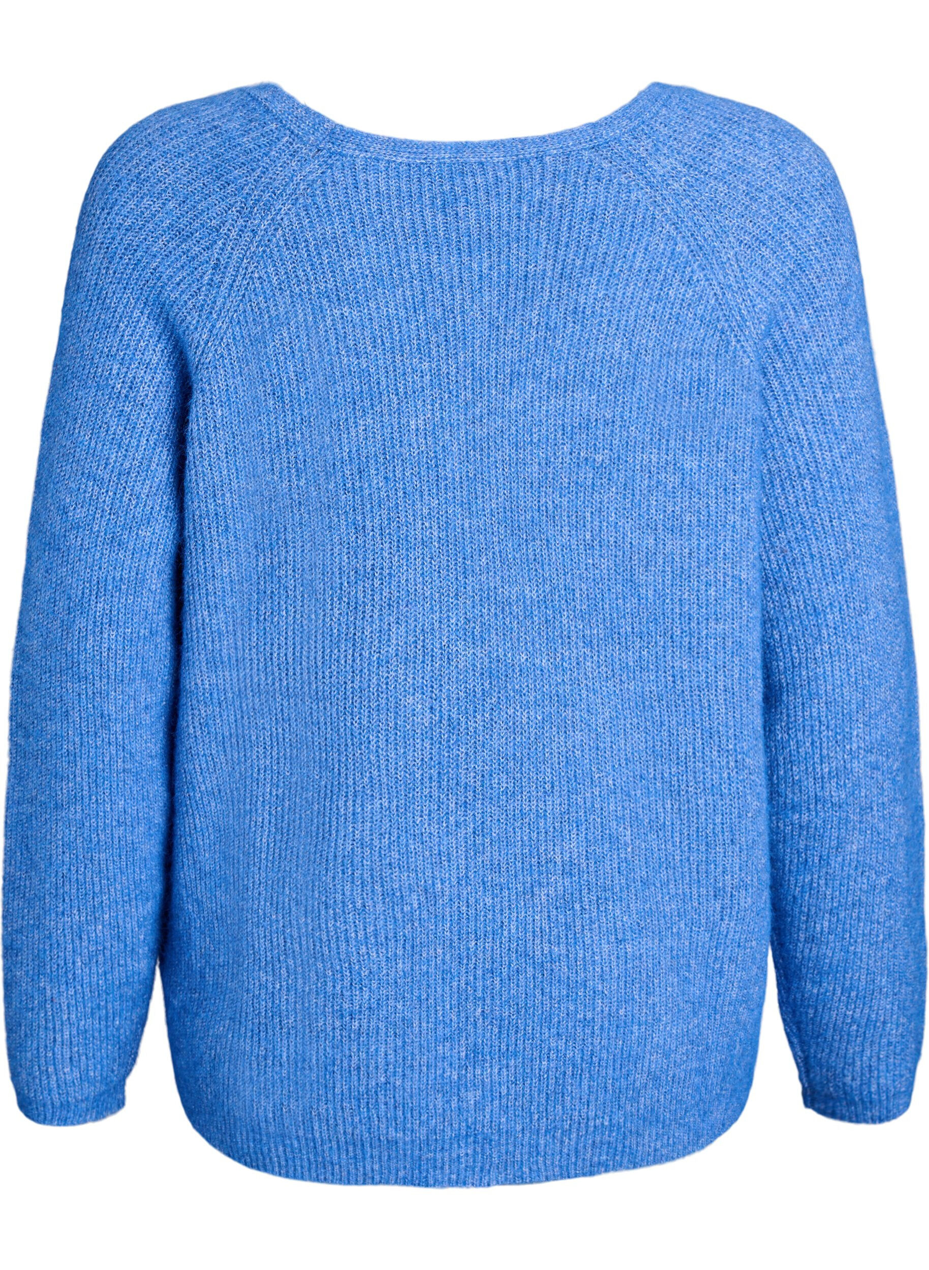 ZizziStrickbluse mit V-Ausschnitt und Raglan&auml;rmeln, Blau, Packshot image number 1