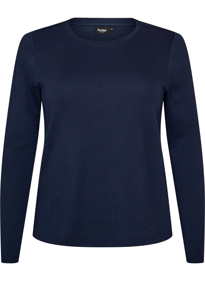 Langarm-Basic-T-Shirt mit Rundhalsausschnitt, Blau, Packshot image number 0