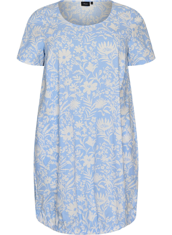 Kurz&auml;rmliges Baumwollkleid mit Aufdruck, Vanille, Packshot image number 0