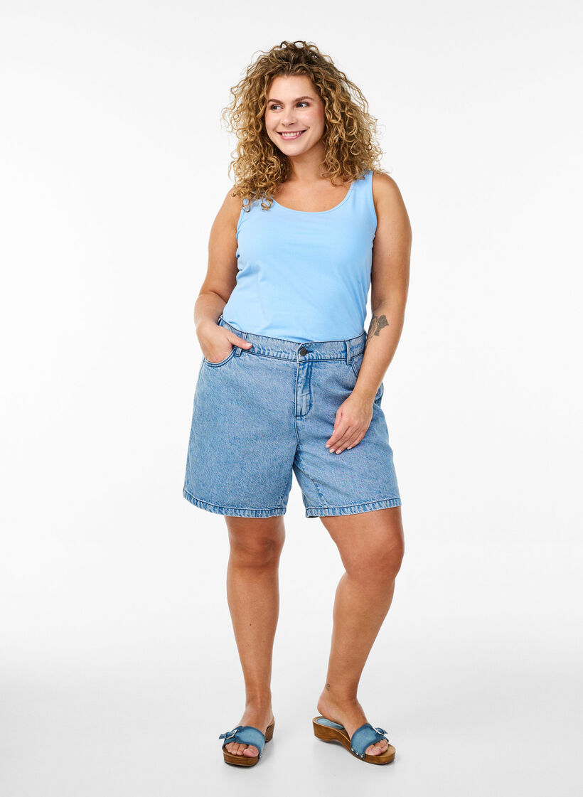 Haut uni Basic en coton, Bleu Clair, Model image number 1