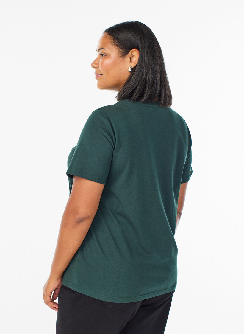 T-shirt basique en coton &agrave; col rond, Vert fonc&eacute;, Model image number 2