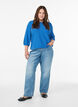 Bluse mit Struktur und 3/4-&Auml;rmeln, Blau, Model image number 1