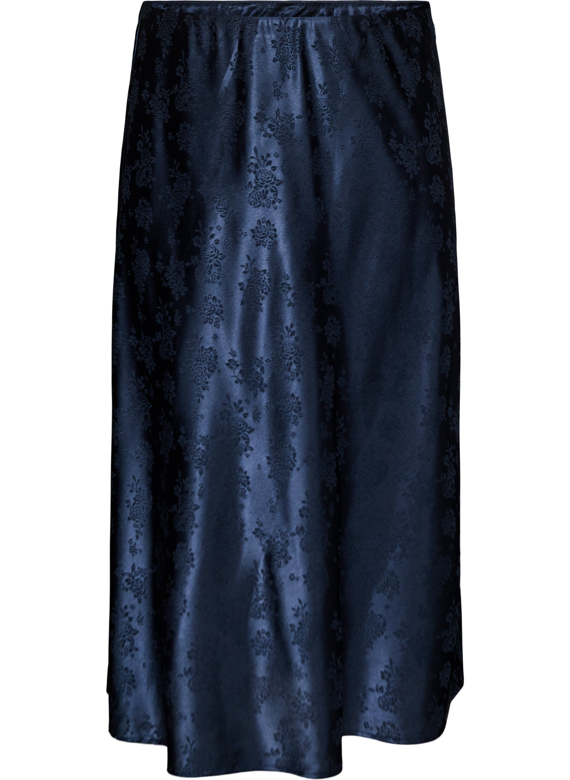 ZizziJupe en satin avec un motif floral ton sur ton, Bleu, Packshot image number 0