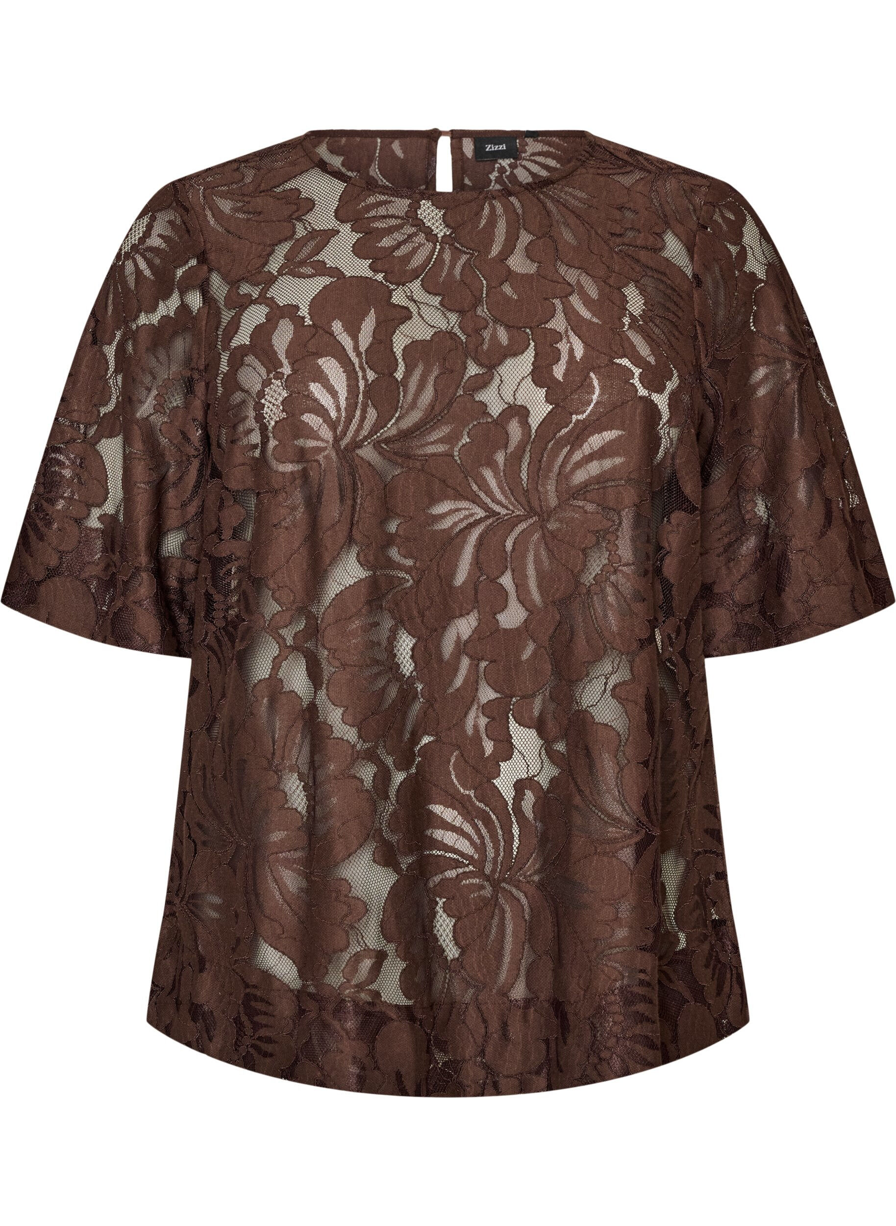 ZizziBluse aus Spitze mit kurzen &Auml;rmeln, Braun, Packshot image number 0