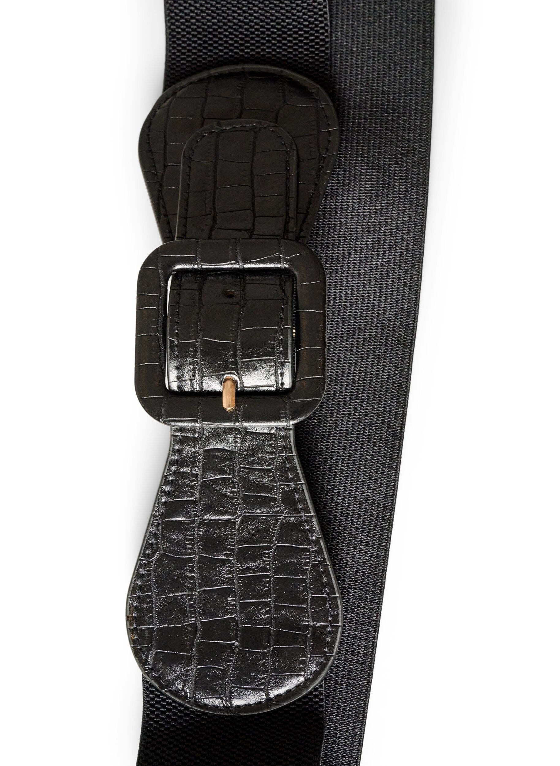 ZizziElastischer Tailleng&uuml;rtel mit Kroko-Detail, Schwarz, Packshot image number 2