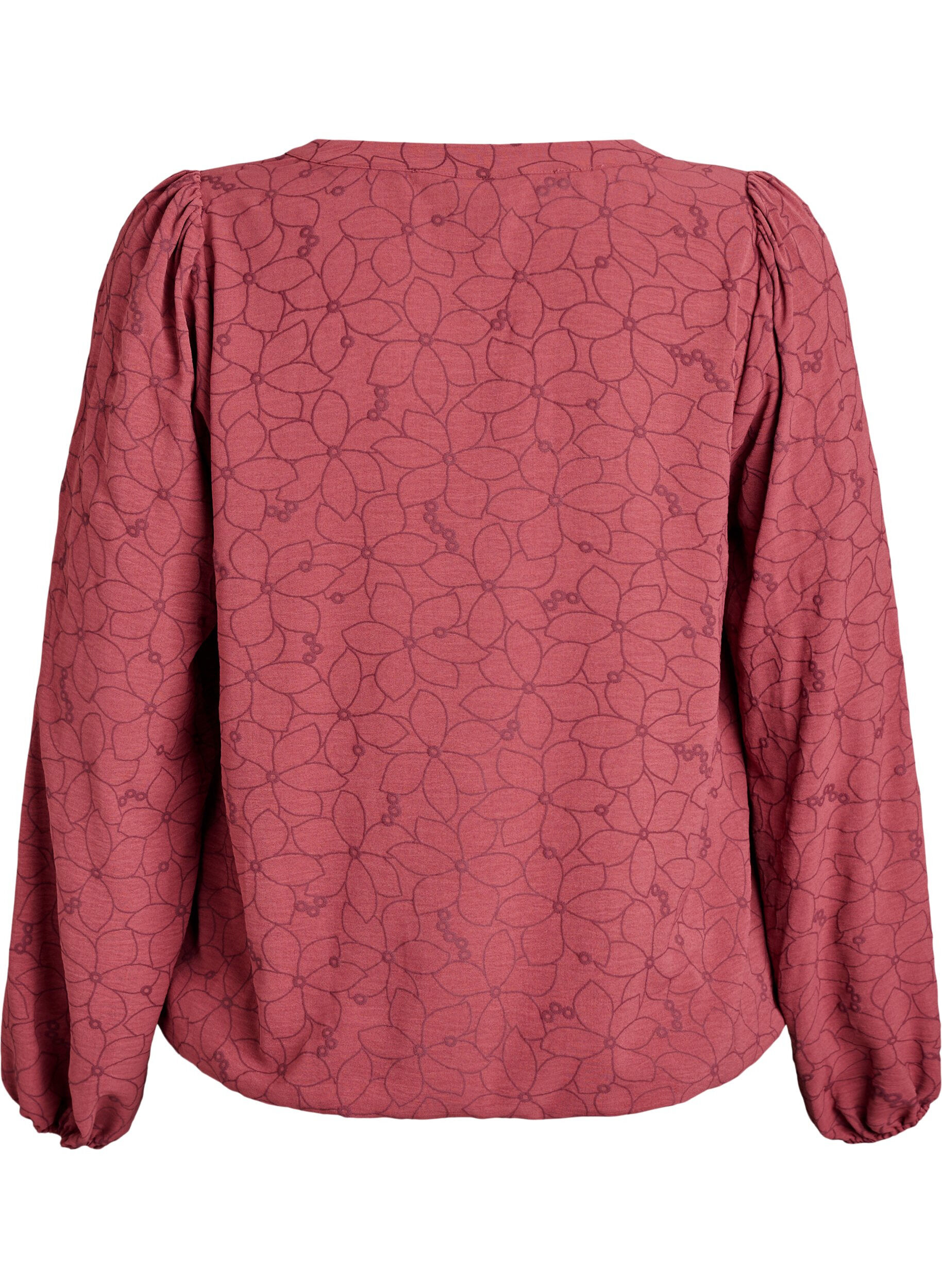 Zizzi Lang&auml;rmelige Bluse mit Blumenstickerei, Rot, Packshot image number 1