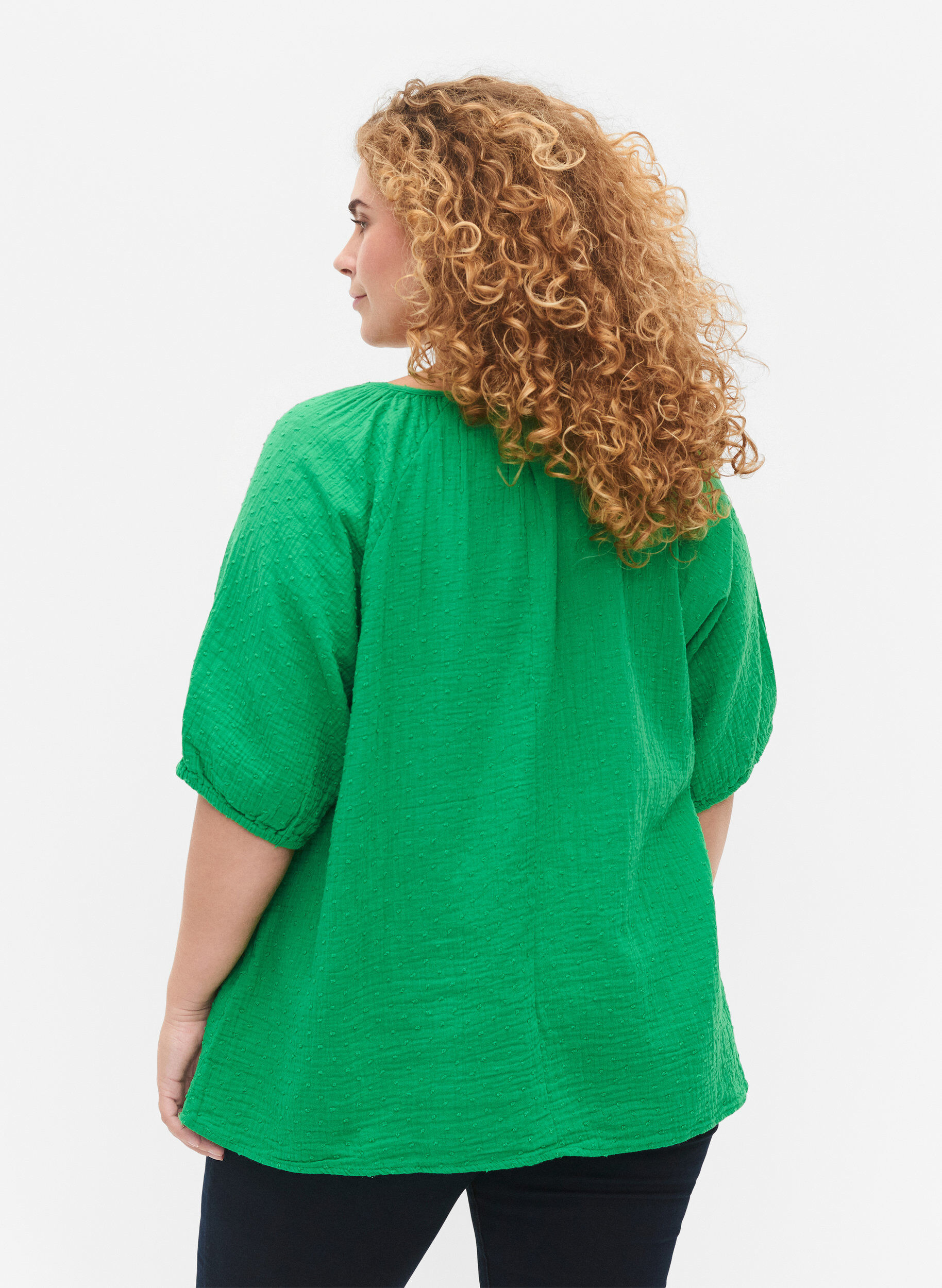Zizzi Blouse en coton &agrave; manches mi-longues, Bright Green, Model image number 1