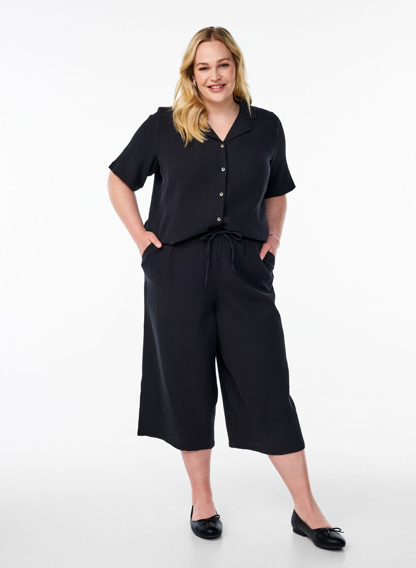 Pantalon culotte taille haute, Noir, Model image number 0