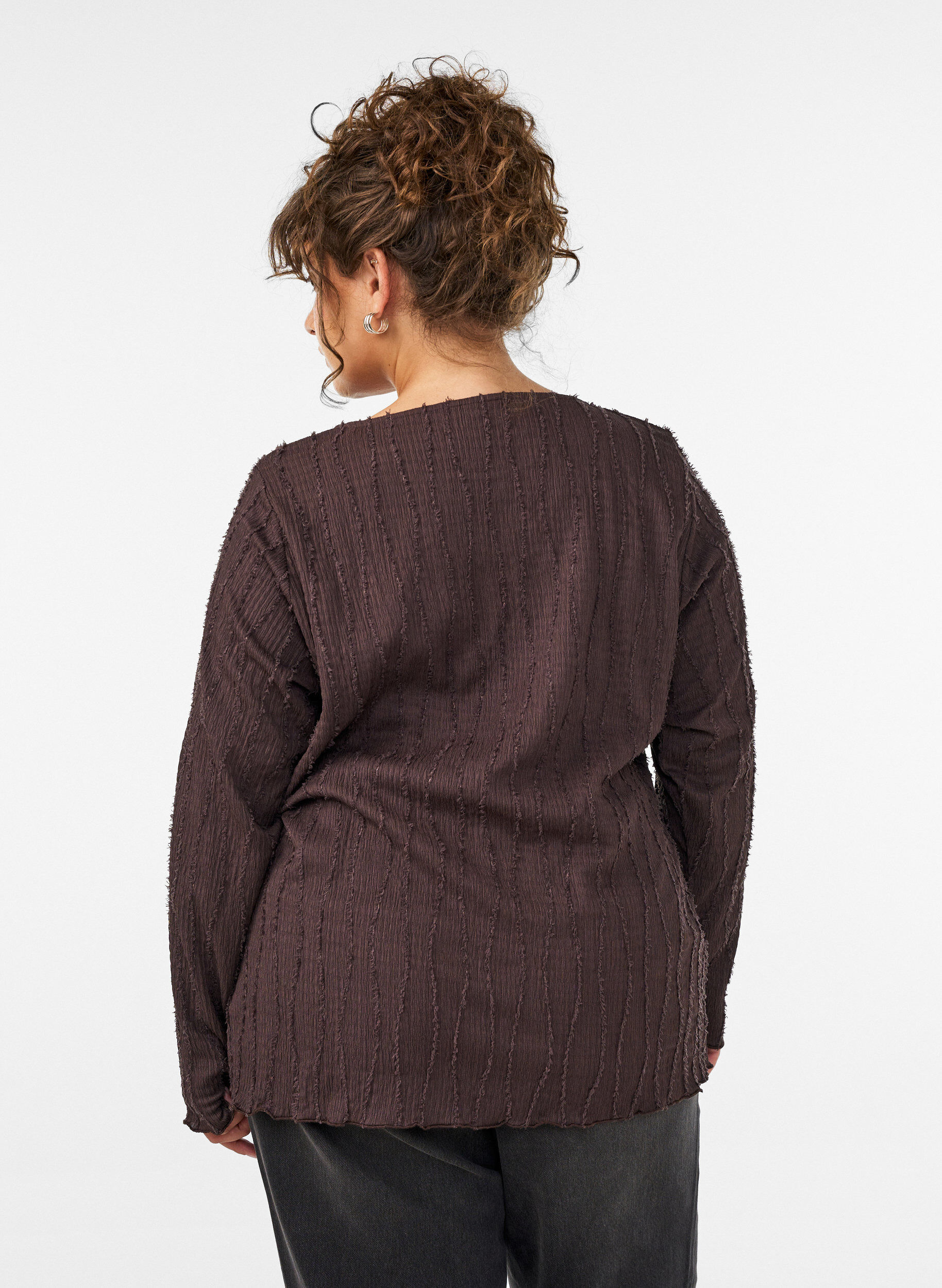 ZizziBlouse en jersey ondul&eacute;, Marron, Model image number 2