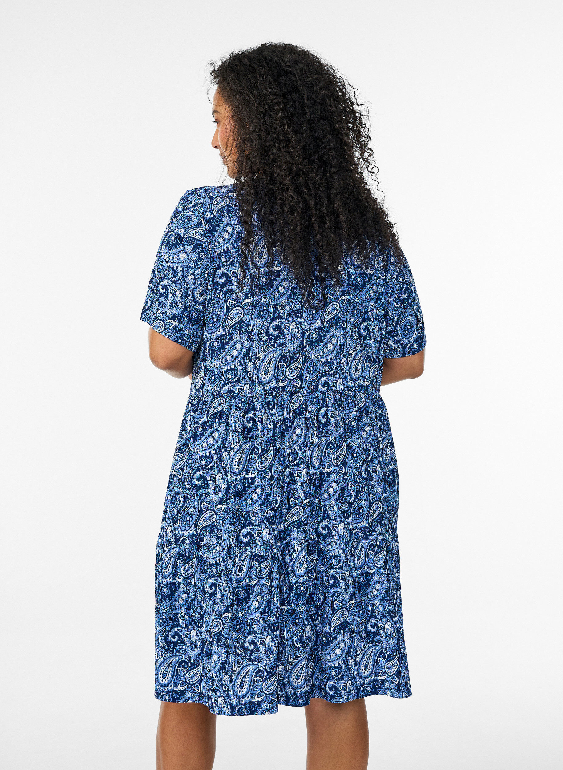 ZizziGemustertes Kleid mit Eins&auml;tzen, Blau, Model image number 2