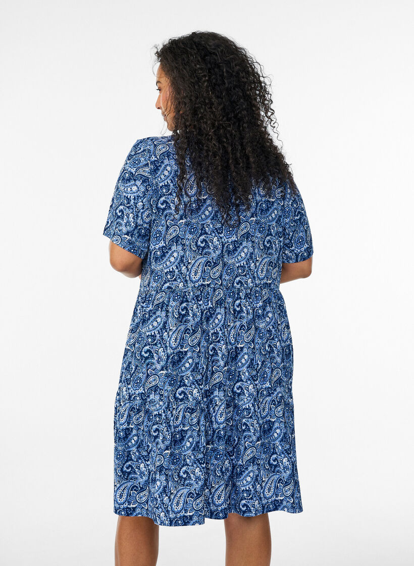 Gemustertes Kleid mit Eins&auml;tzen, Blau, Model image number 2