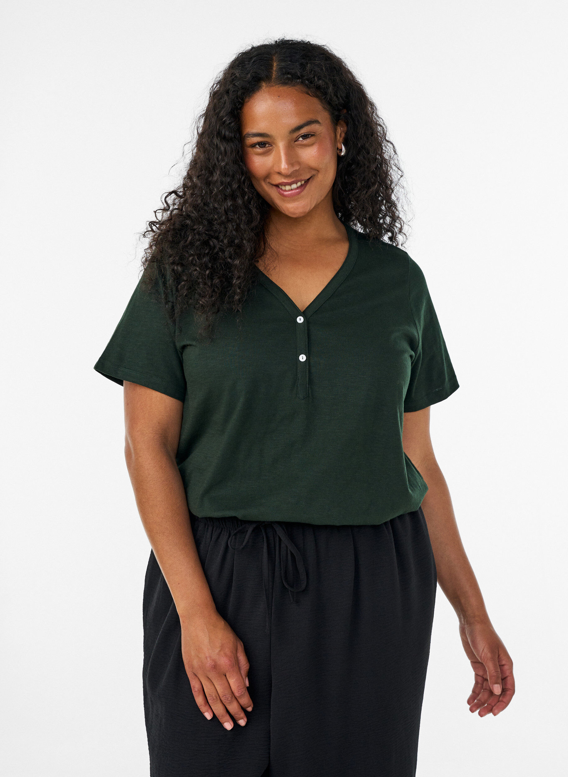 ZizziT-shirt dot&eacute; de boutons, Vert fonc&eacute;, Model image number 0