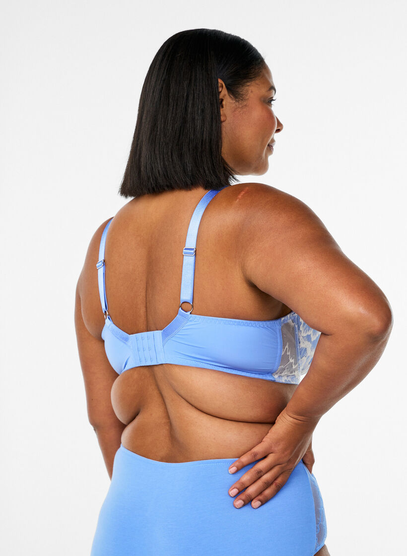Gepolsterter BH mit Spitze und Mesh, Blau, Model image number 2