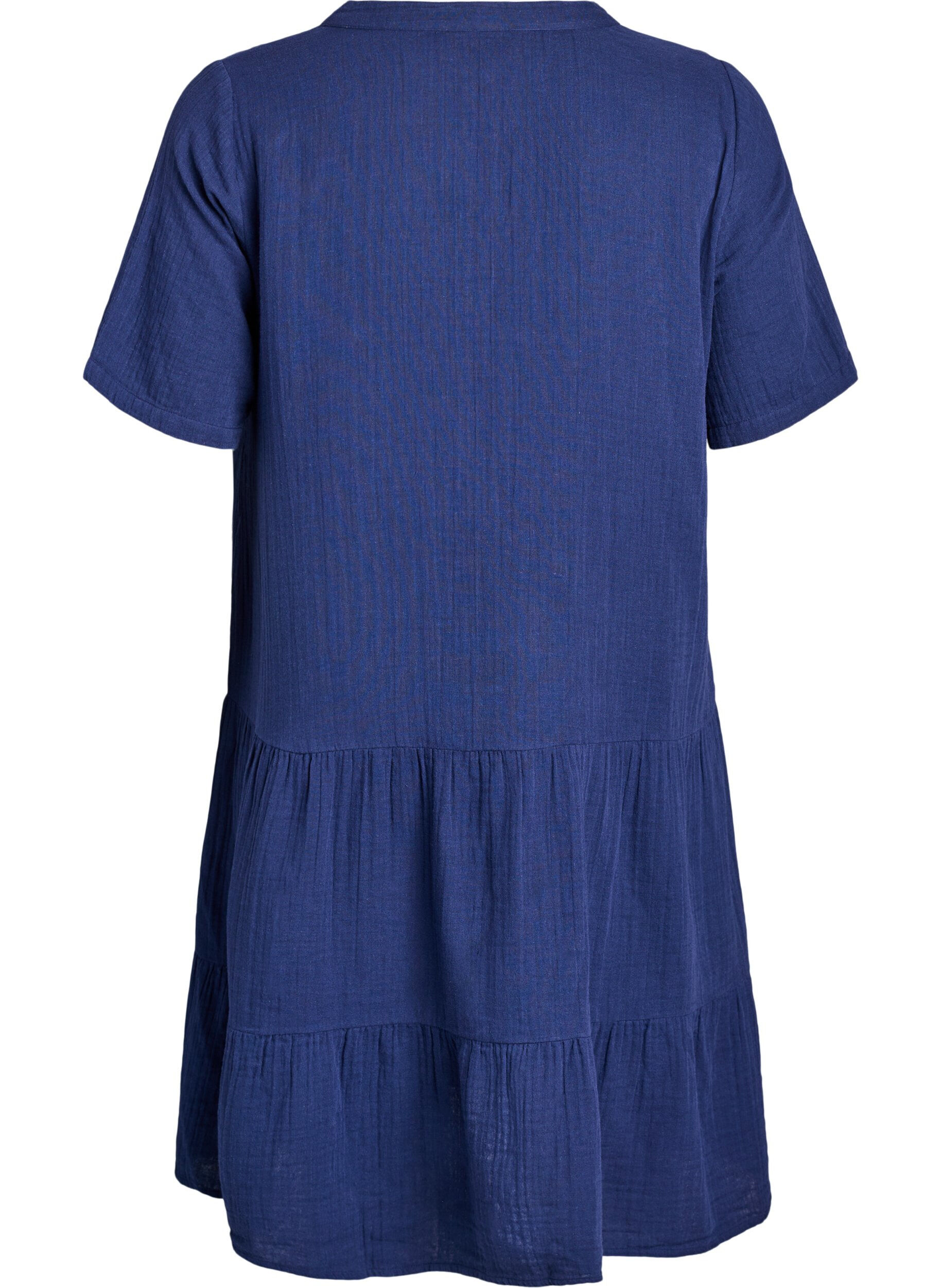 ZizziKurzes A-Linien-Kleid aus Baumwollmusselin, Blau, Packshot image number 1