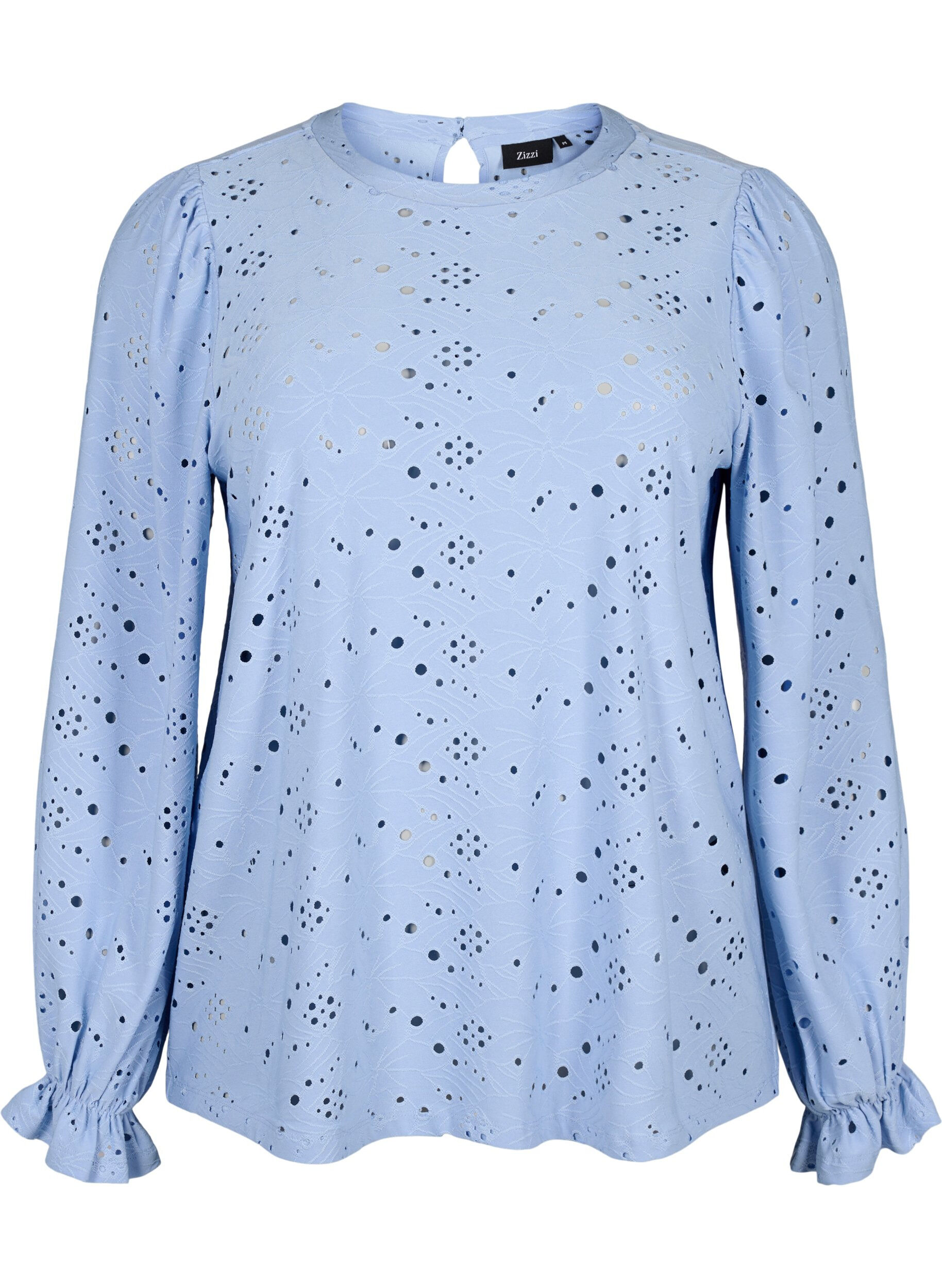 Zizzi  Lang&auml;rmlige Bluse mit Lochmuster, Serenity, Packshot image number 0