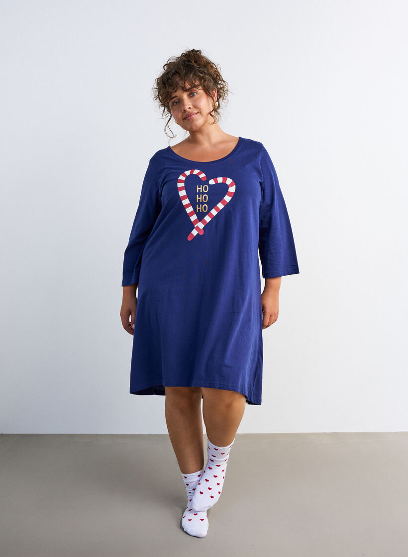 Nachthemd aus Bio-Baumwolle mit Weihnachtsmotiv, Blau, Model image number 1