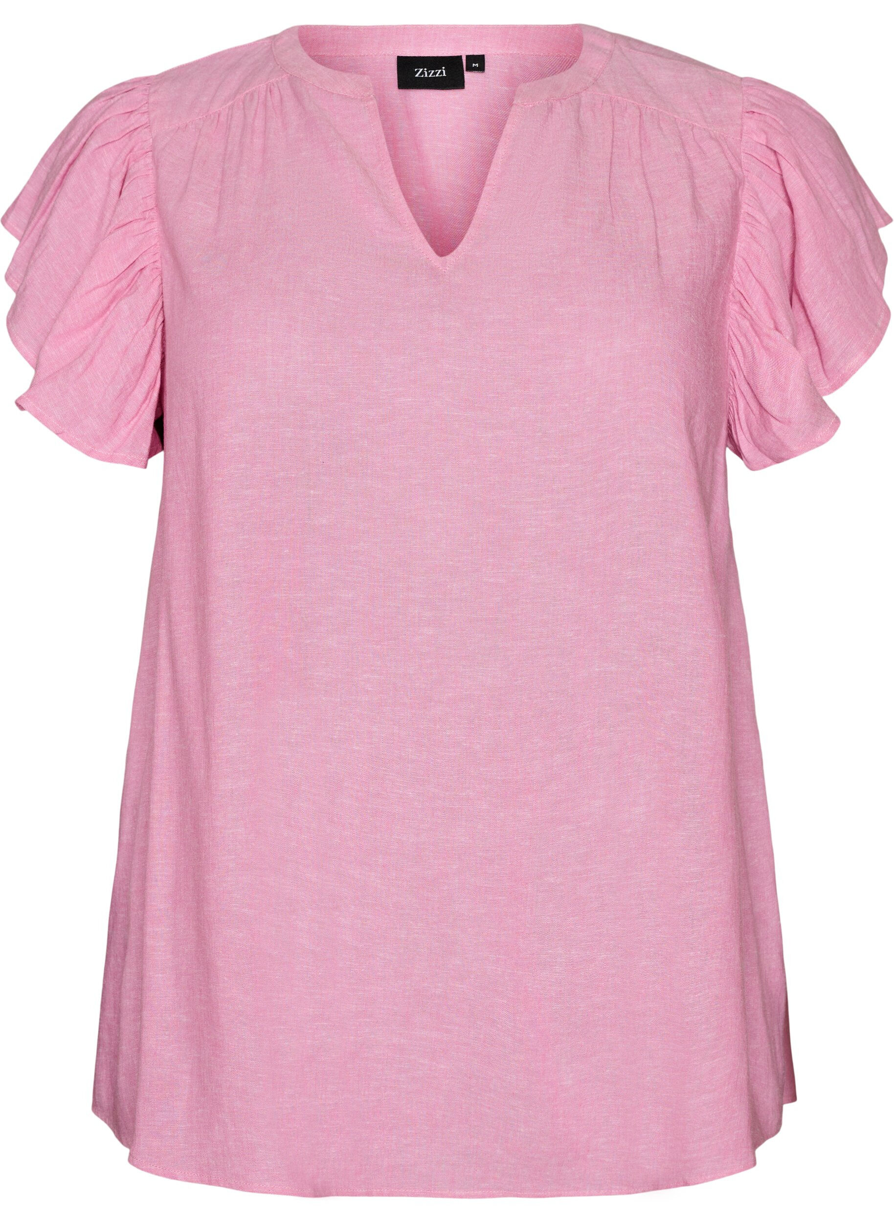 ZizziBluse aus Viskose und Leinen mit R&uuml;schen&auml;rmeln, Pink, Packshot image number 0