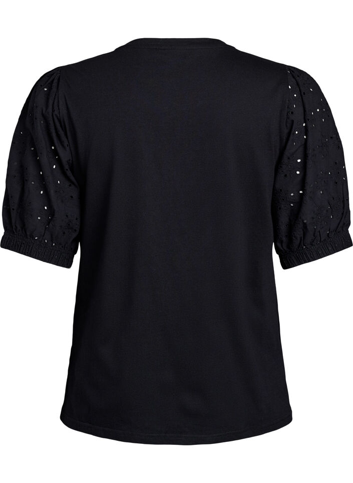 T-shirt avec des manches en broderie anglaise, Noir, Packshot image number 1