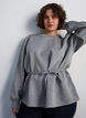 Bluse mit Bindeband und Puff&auml;rmeln, Grau, Model image number 0