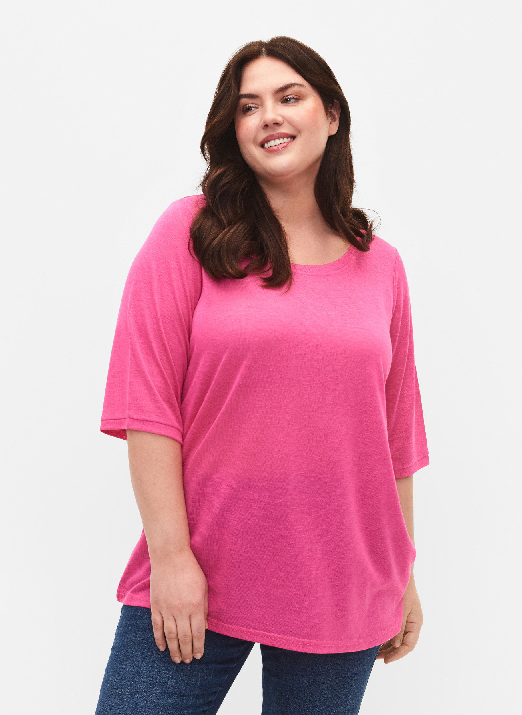 Zizzi Bluse mit 3/4 &Auml;rmel, Shocking Pink, Model image number 0
