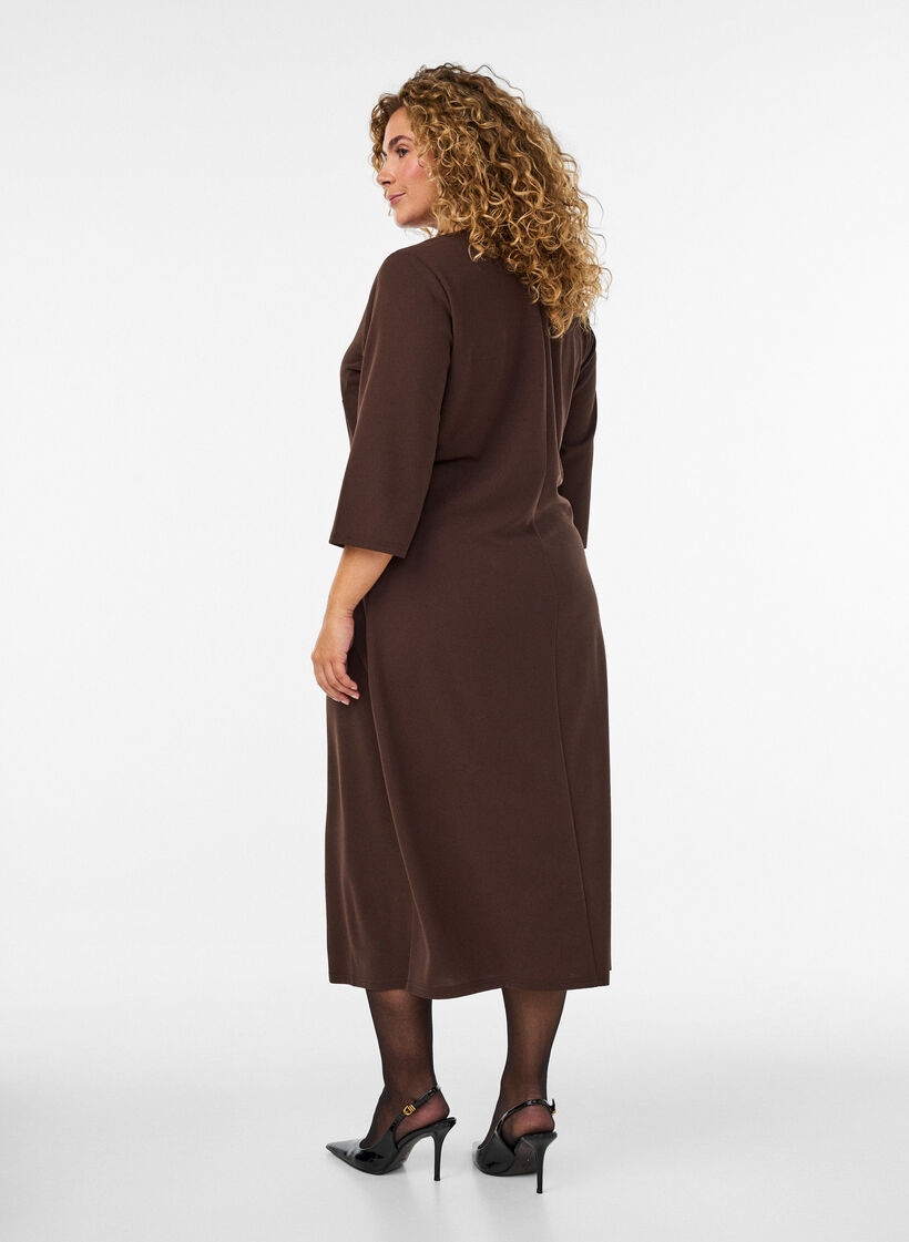Robe en jersey avec drap&eacute; et boucle d&eacute;corative, Marron, Model image number 1